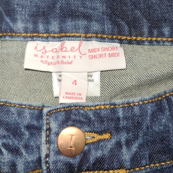 ISABEL MATERNITY SHORTS WOMEN 4 MIDI SHORT BLUE DENIM EXPANDABLE SIDE PANEL NEW - Picture 6 of 11